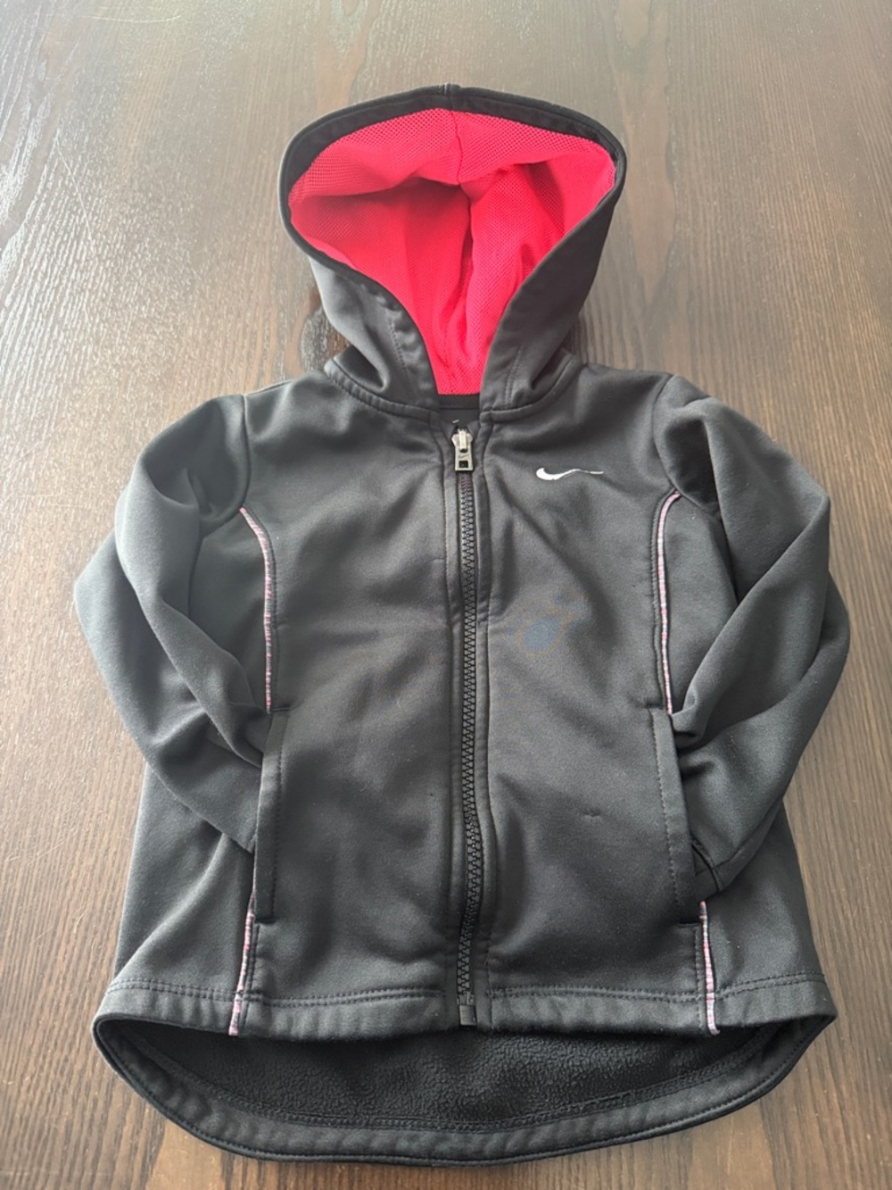 Nike Kids Black Hoodie with Pink Lining and Trim